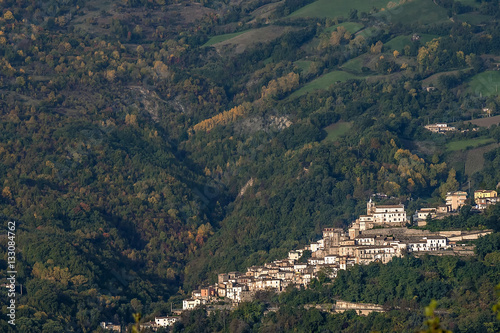 Aerial view of the village of Farindola, Pescara, Abruzzo, Italy
