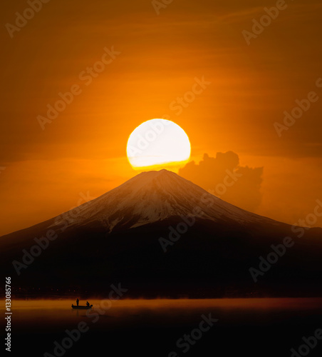 Silhouette of Mount Fuji at Lake kawaguchiko , Sunrise