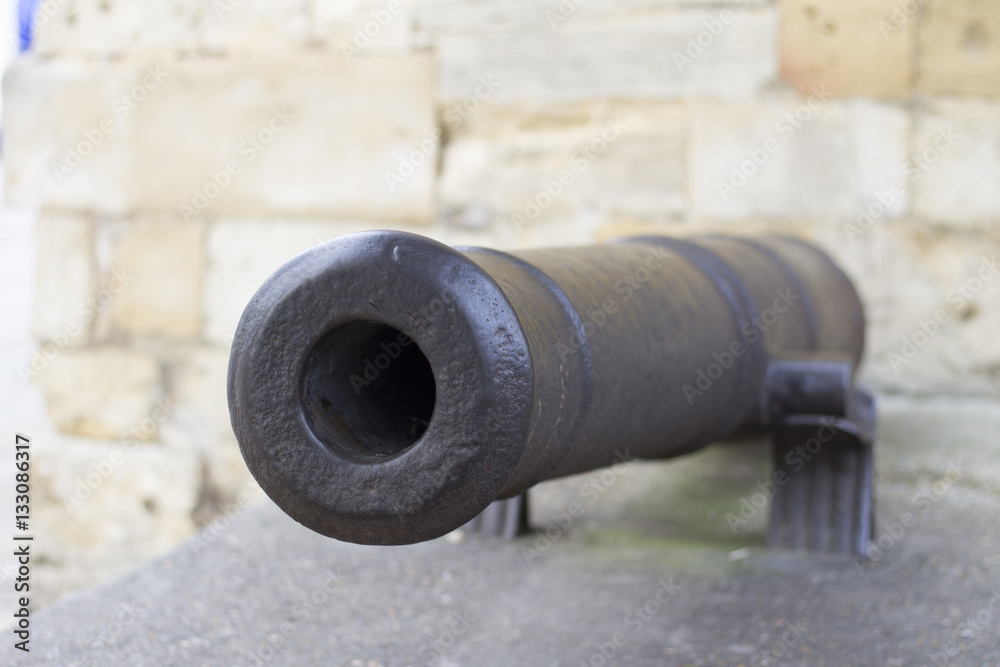 Old cast-iron cannon. The trunk of an antique cannon. Old cast-iron cannon. The trunk of an antique cannon.
