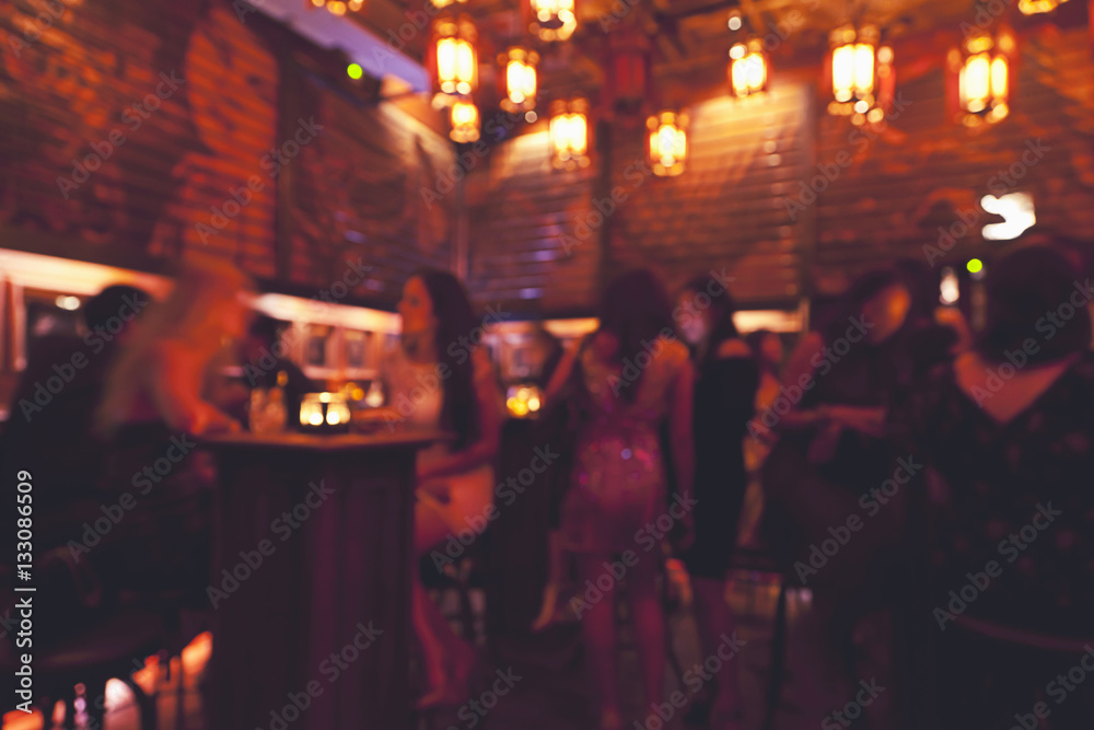 blurred background of night club interior - obrazy, fototapety, plakaty 