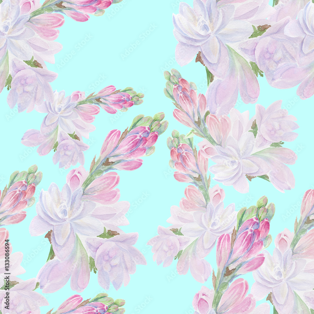 Obraz premium Tuberose - branches. Seamless pattern. medicinal, perfumery and cosmetic plants. Wallpaper. Use printed materials, signs, posters, postcards, packaging. 