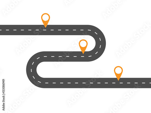 Simple winding road with pinpointers. Template for some steps or actions. Vector EPS 10