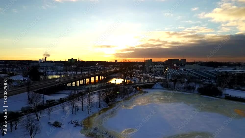 Aerial view: The scenic view on the road during sunset. Timelapse Aerial view: The scenic view on the road during sunset. Timelapse