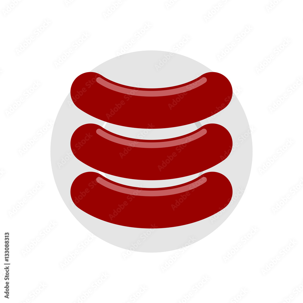 Sausages on plate top view. Meat delicacies on dish Sausages on plate top view. Meat delicacies on dish