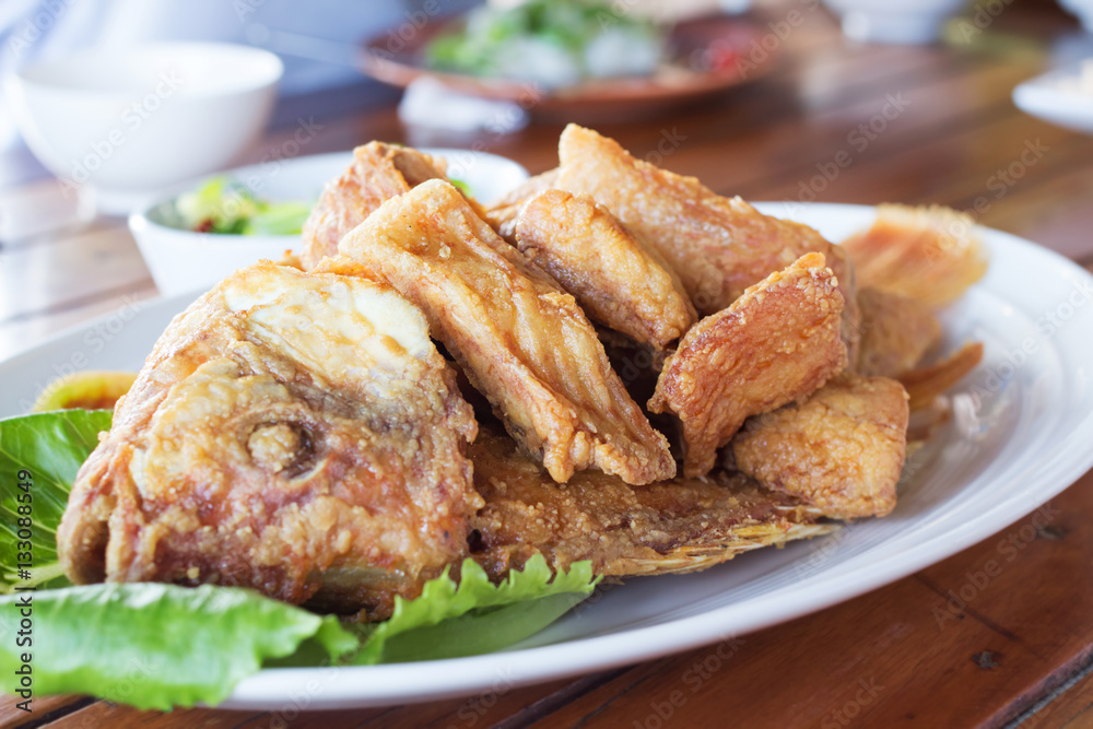 Fried fish with fish sauce Thai popular cuisine Fried fish with fish sauce Thai popular cuisine