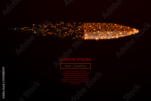 Fotografia Abstract mash line and point bullet in flames style on dark background with an inscription