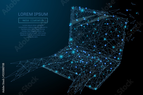 3D laptop Blue Abstract Mesh Background with Circles, Lines and Shapes . Design computer Layout for Your Business. Vector starry sky concept.