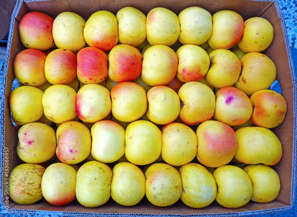 Red-yellow apples in carton box Red-yellow apples in carton box