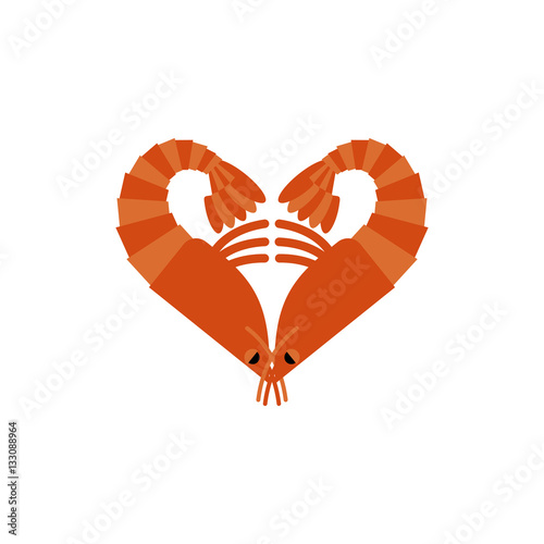 Shrimps love isolated. Heart of plankton on white background