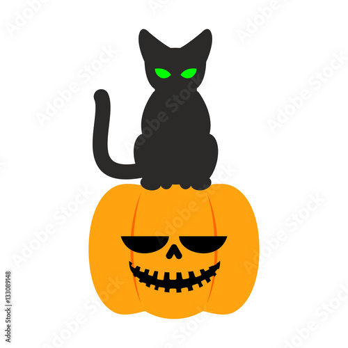 Pumpkin and black cat Halloween symbol. terrible holiday