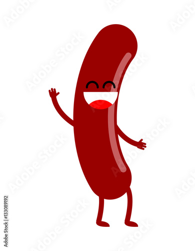 Sausage happy isolated. Meat delicacy on white background. Food