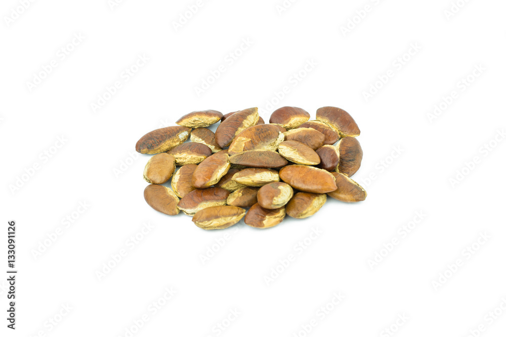 Roasted kayu seeds on white background (Irvingia malayana benn) Roasted kayu seeds on white background (Irvingia malayana benn)