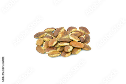 Roasted kayu seeds on white background (Irvingia malayana benn)