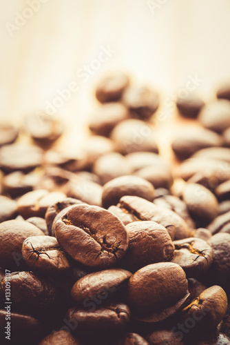 Coffee on grunge wooden background , vintage