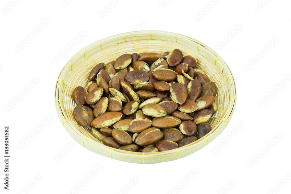 Roasted kayu seeds on white background (Irvingia malayana benn) Roasted kayu seeds on white background (Irvingia malayana benn)
