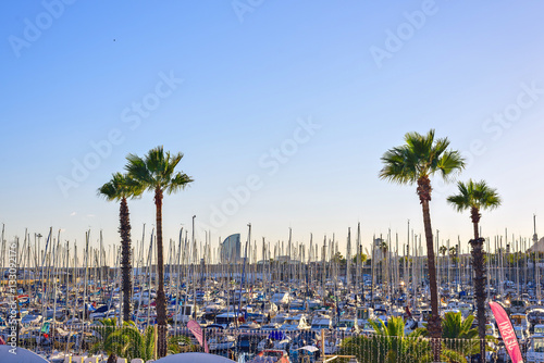 Canvas Print Port Olympic at sunset in Barcelona Spain