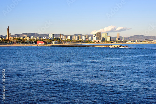 Barcelona Beach at sunset Platja Nova Icaria or Barceloneta