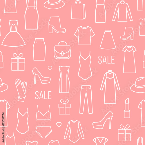 Vector seamless pattern of ladieswear and accessories