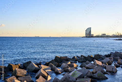 Barcelona Beach at sunset Platja Nova Icaria or Barceloneta