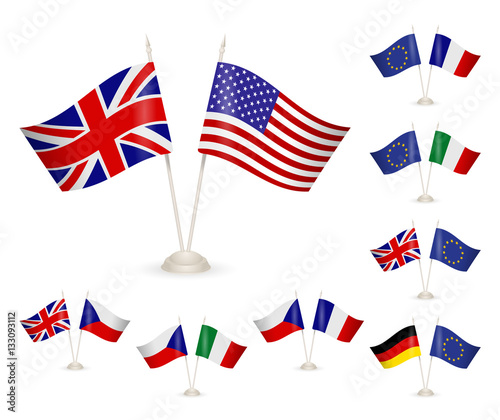 SET - Table stand with flags. 