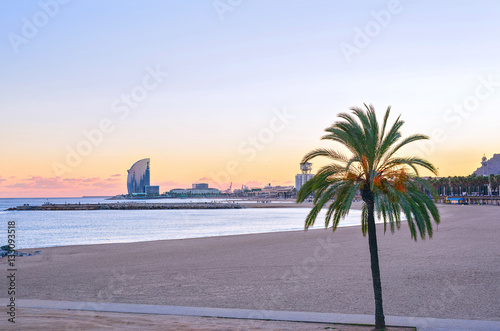 Barcelona Beach at sunset Platja Nova Icaria or Barceloneta view photo