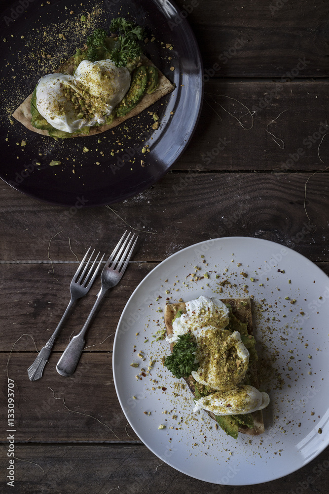 Avocado and poached eggs breakfast