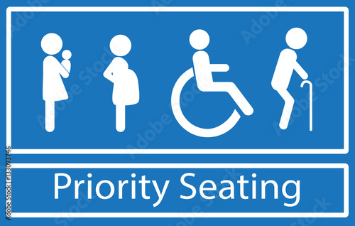 Priority seating sign.  Disability, elderly, pregnant and woman with baby. Vector.