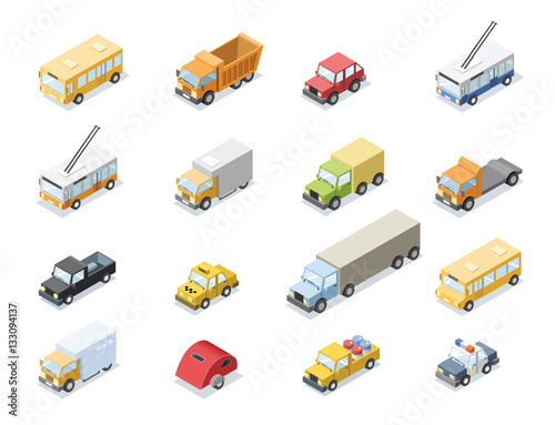 Vector isometric set of city transport, car icons
