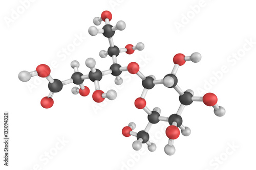 Fototapeta Naklejka Na Ścianę i Meble -  3d structure of Lactobionic acid, a sugar acid. It is a disaccha
