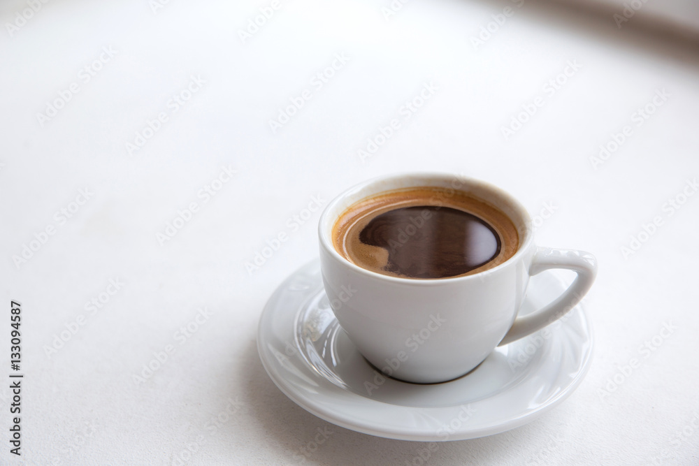 Cup of coffee, americano, espresso, white space, background, selective focus Cup of coffee, americano, espresso, white space, background, selective focus