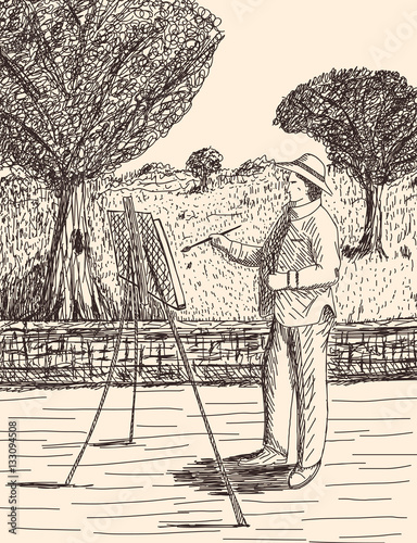 Hand drawn in artist sketch style