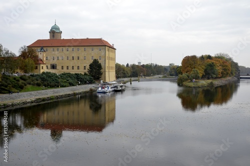 Architecture from Podebrady castle and cloudy sky
