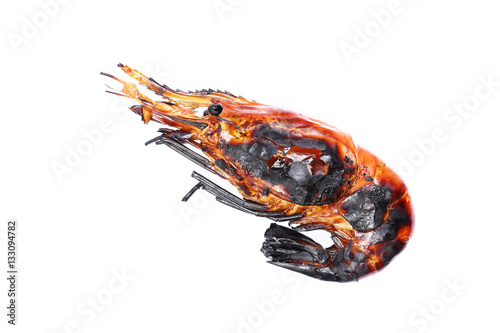 one char grilled giant freshwater prawn isolated on white