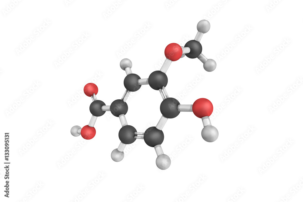 3d structure of Vanillic acid, a dihydroxybenzoic acid derivativ 3d structure of Vanillic acid, a dihydroxybenzoic acid derivativ