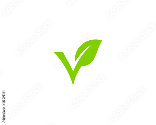 Initial Letter V Green Leaf Logo Design Element