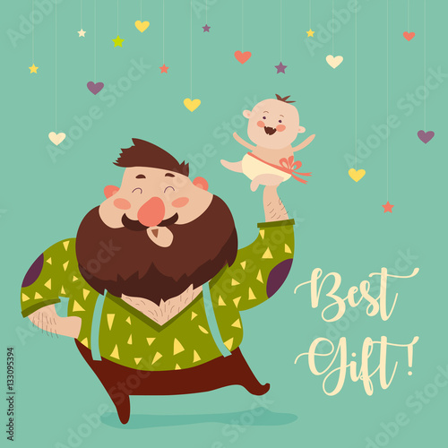 Happy father smiling with little baby