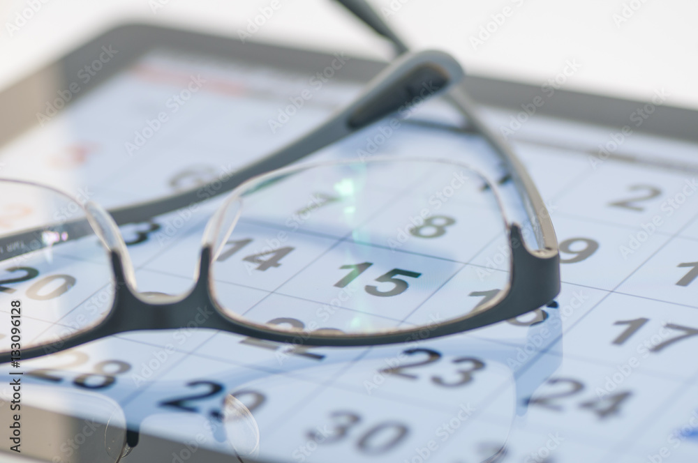 Calendar with glasses,New year work time Calendar with glasses,New year work time
