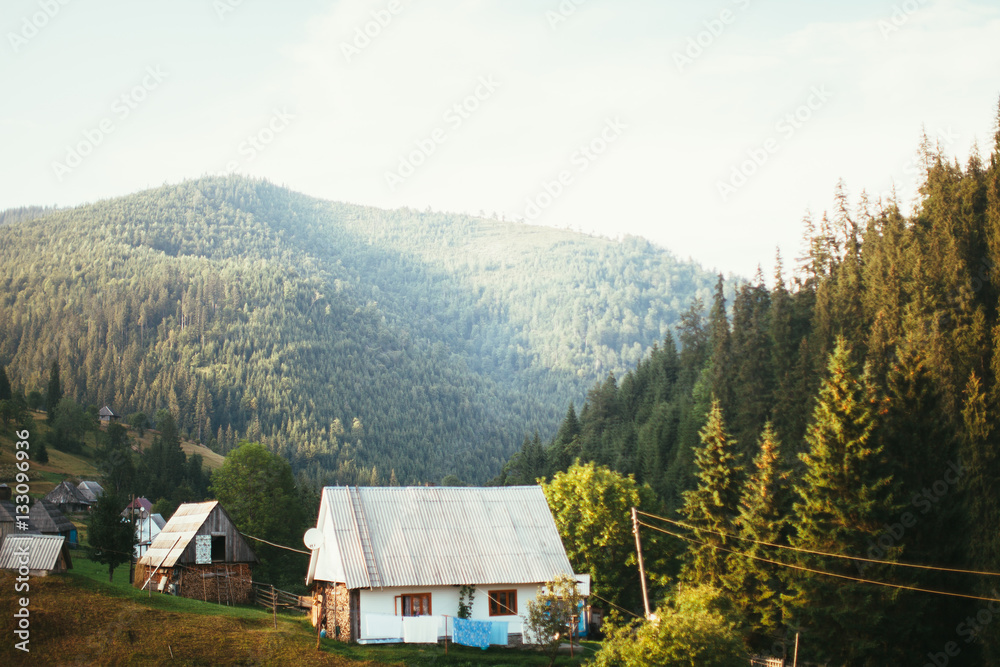 House in the Carpathian mountains. Ukrainian Carpathians