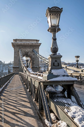 Chain Bridge in Budapest at winter