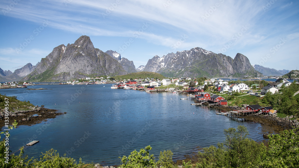 Reine, Norway - June 1, 2016: Scenery from Reine, a famous fishing village in Norway