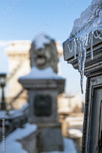 Chain Bridge in Budapest at winter