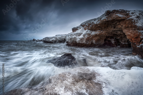 Winter sea / Magnificent view of the stormy winter Black sea near Tulenovo, Bulgaria