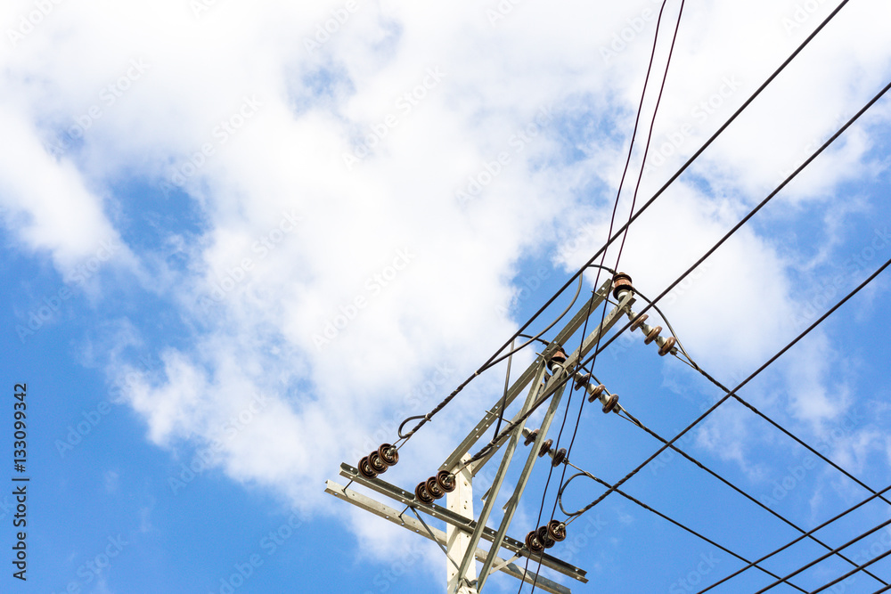 Disorder electric pole and blue sky