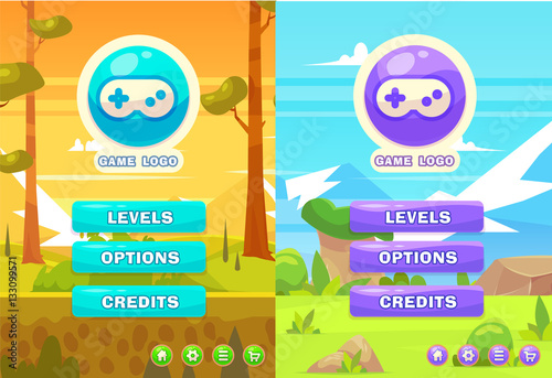 set of vector main menu with buttons for the mobile arcade and casual games to get into the top.