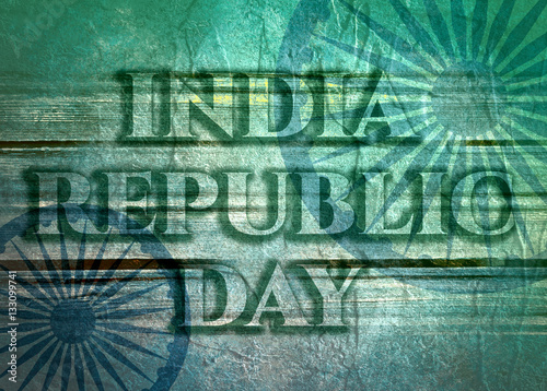 Indian Republic day concept with text India republic day. Modern brochure, report or flyer design leaflet. Wheels from India flag. Concrete and grunge texture