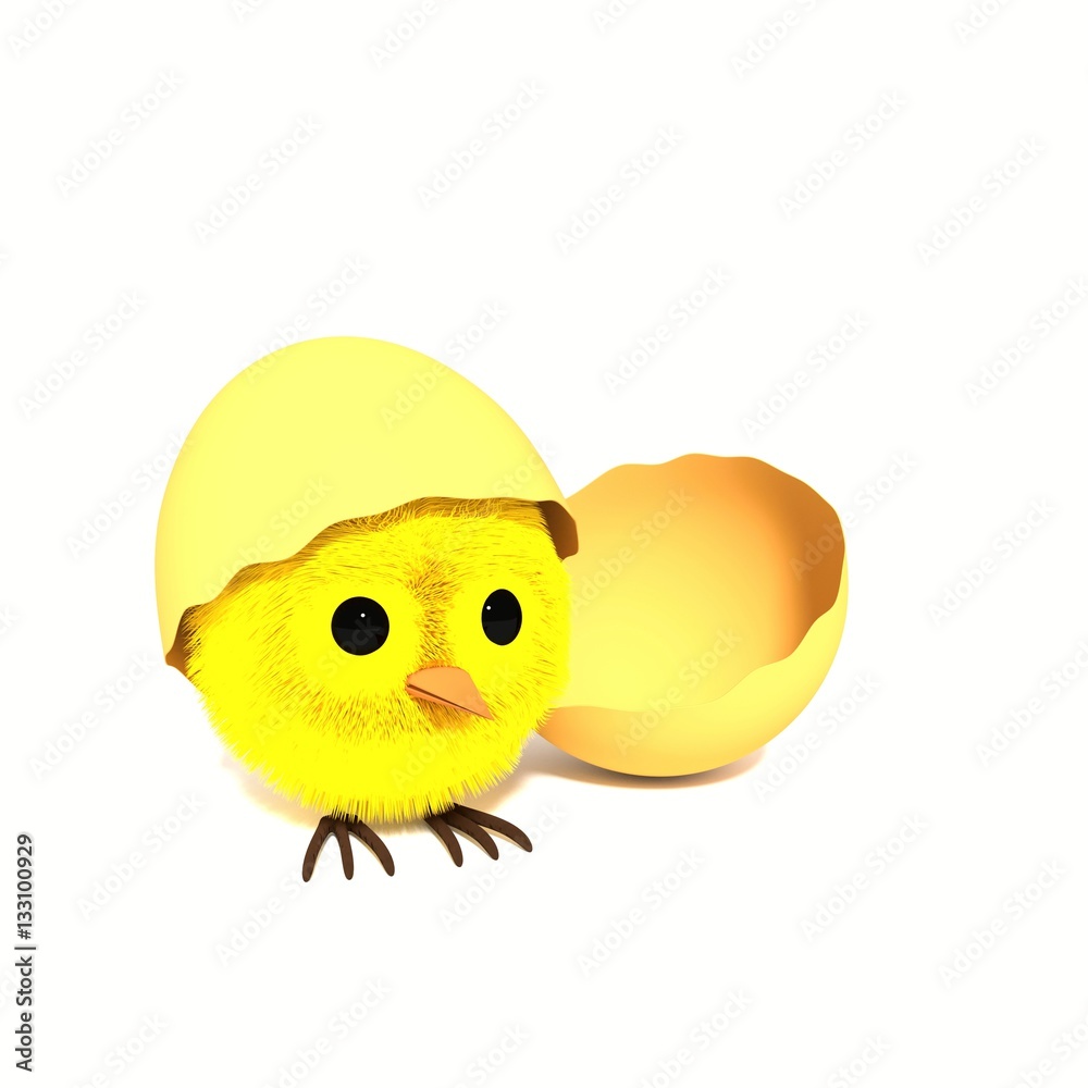 Easter chicken in an eggshell. Creative 3D illustration in cartoon style. Easter chicken in an eggshell. Creative 3D illustration in cartoon style.
