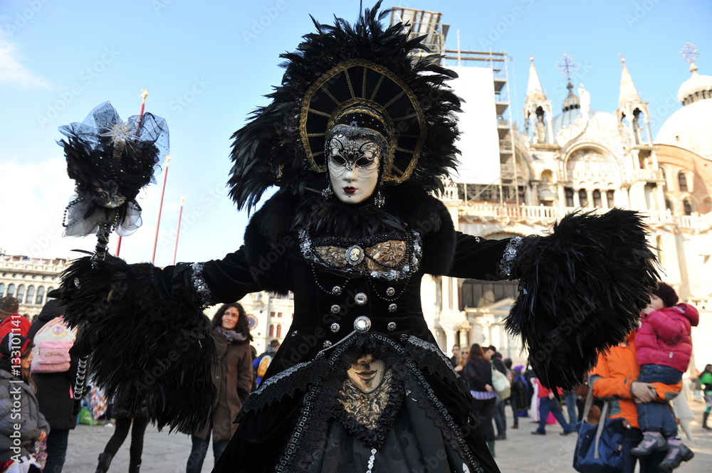 Carnival of Venice, beautiful masks at St. Mark's Square, Italy. 12.Feb.2013.