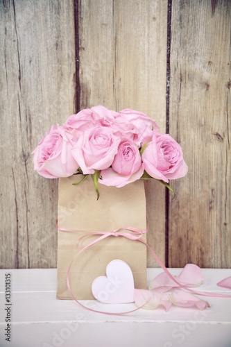 Grußkarte - rosa Rosenstrauß