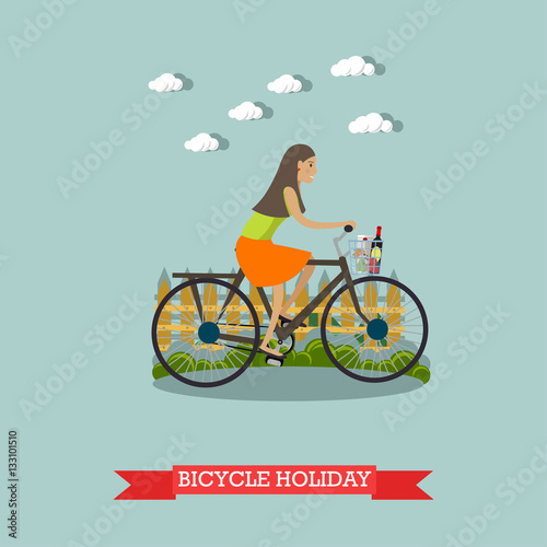 Fototapeta Naklejka Na Ścianę i Meble -  Bicycle holiday concept vector illustration in flat style.