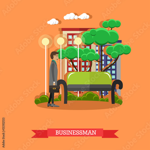 Vector illustration of businessman walking in the street, flat design